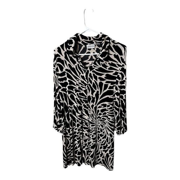 Chico's Travelers Dress Button Down 3/4 Sleeve Jersey Beige/ Black Size 2 large - Picture 4 of 9